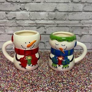 Snowman Snow Woman Mugs Set of 2 Coffee Tea Mug Bay Island, Inc. 10 oz Ceramic